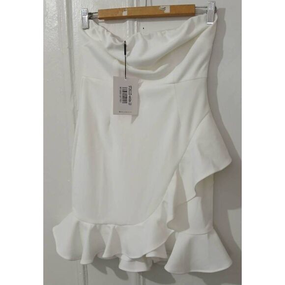 Hello molly womens size 6 white Strapless club dress mini ruffle peplum - Picture 3 of 5